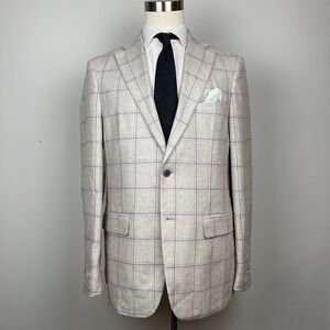 Tallia Men's Slim-Fit Notch-Lapel Sport Coat Natural Plaid 46R